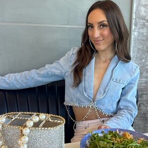 Cropped Rhinestone Denim Blazer